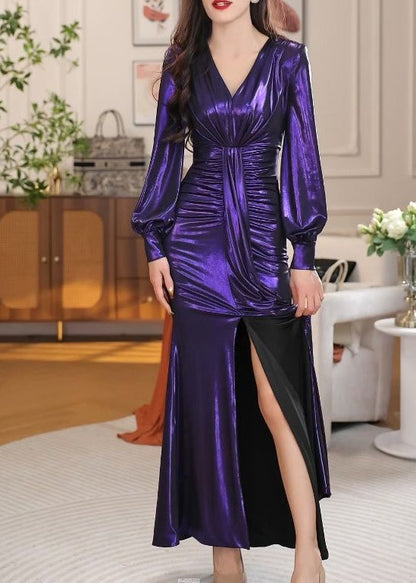 New V-neck Slim Fit Wrap Hip Dress Long Sleeves