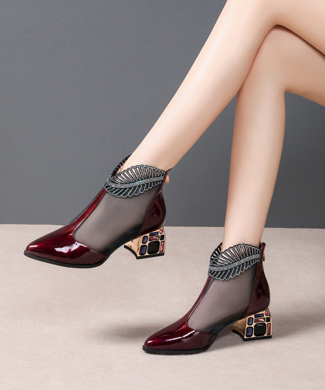 Spring Summer Chunky Heel Mesh Water Diamond Boots