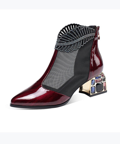 Spring Summer Chunky Heel Mesh Water Diamond Boots