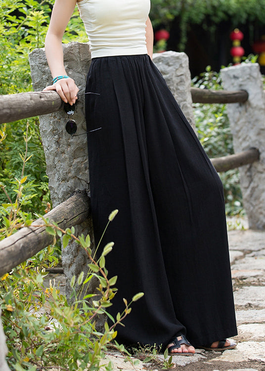 Summer New Elastic Waist Apricot Flowers Loose Wide Leg Pants