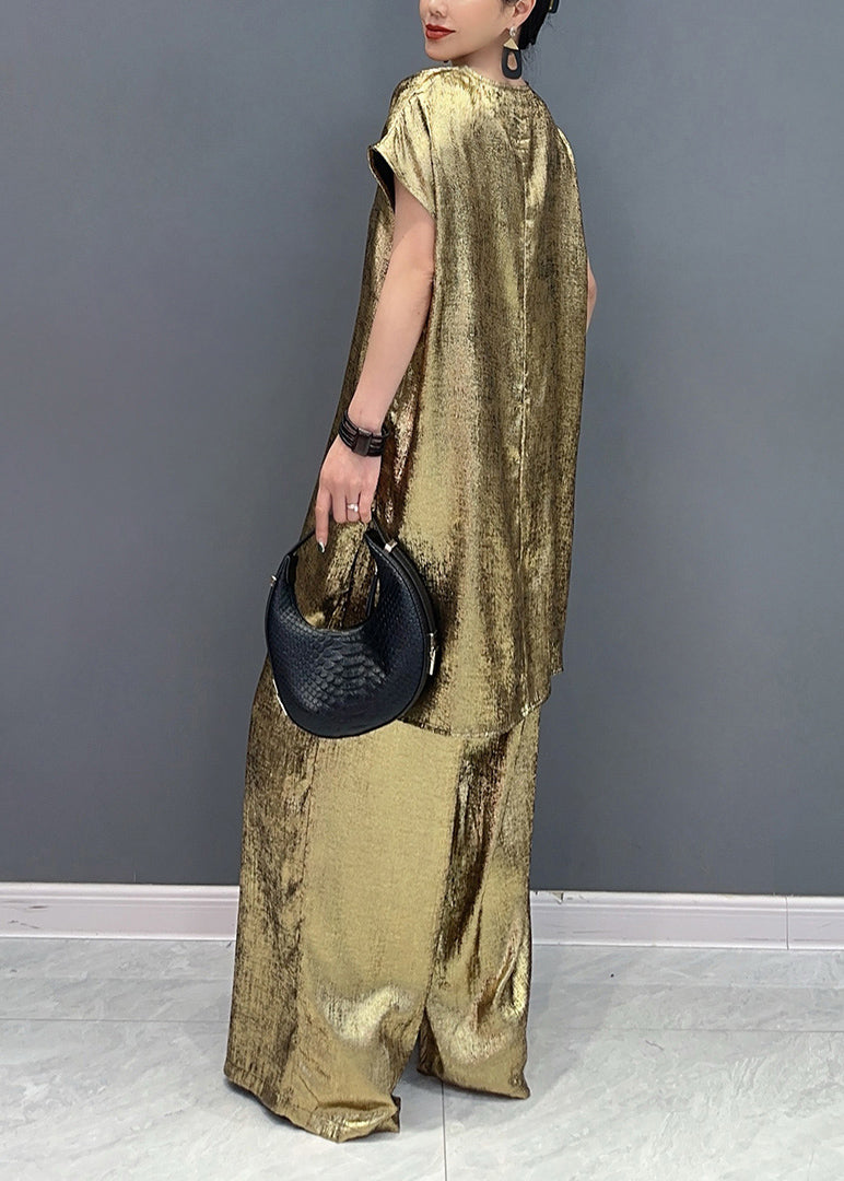 Summer New Gold Short Sleeved Top and Pants Two Piece Set