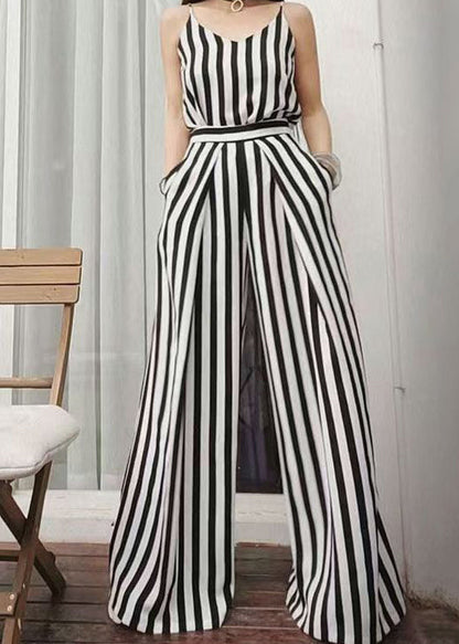 Summer New Thin Black White Striped Wide Leg Pants