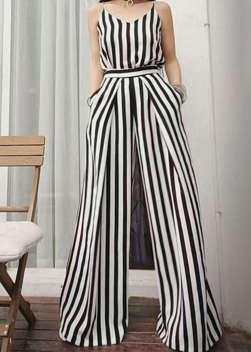 Summer New Thin Black White Striped Wide Leg Pants