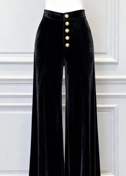 New Black High Waist Silk Velvet Wide Leg Pants Winter