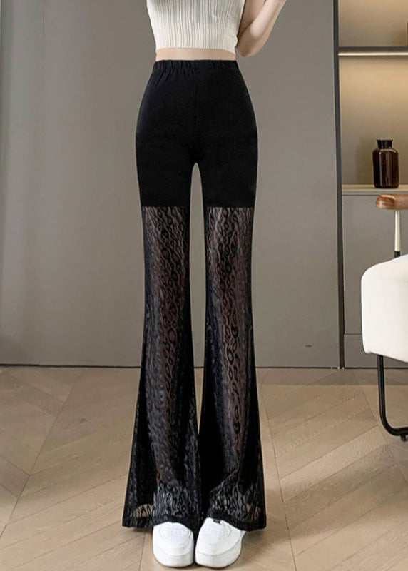 New Black Lace Splicing High Waist Bellbottom Pants Summer
