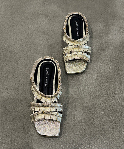 New Black Wrinkled Sheepskin Slide Sandals Peep Toe