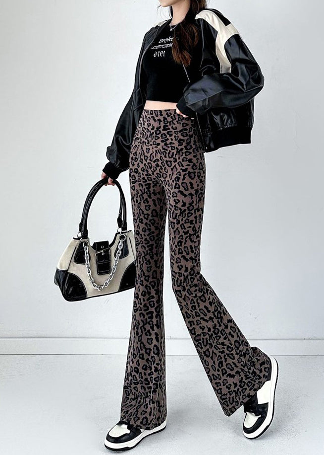 New Coffee Leopard Print Flared Pants Autumn