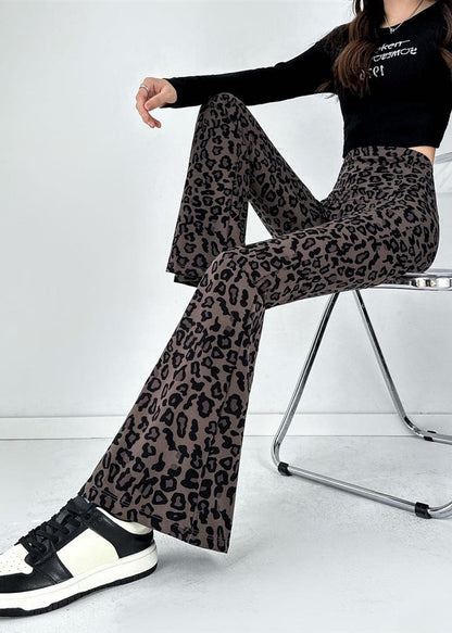 New Coffee Leopard Print Flared Pants Autumn