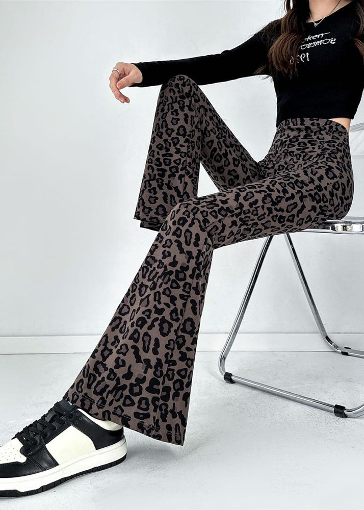 New Coffee Leopard Print Flared Pants Autumn