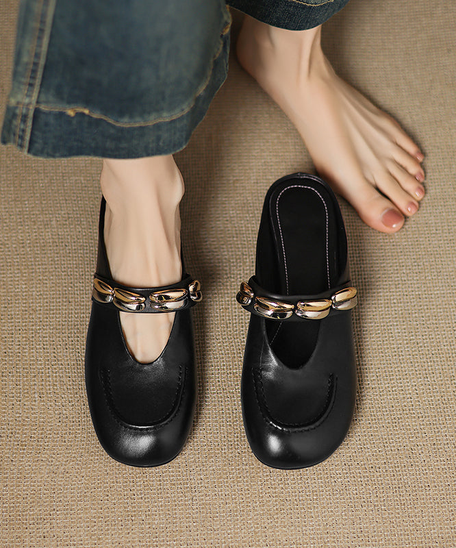 New Pink Splicing Cowhide Leather Slide Sandals