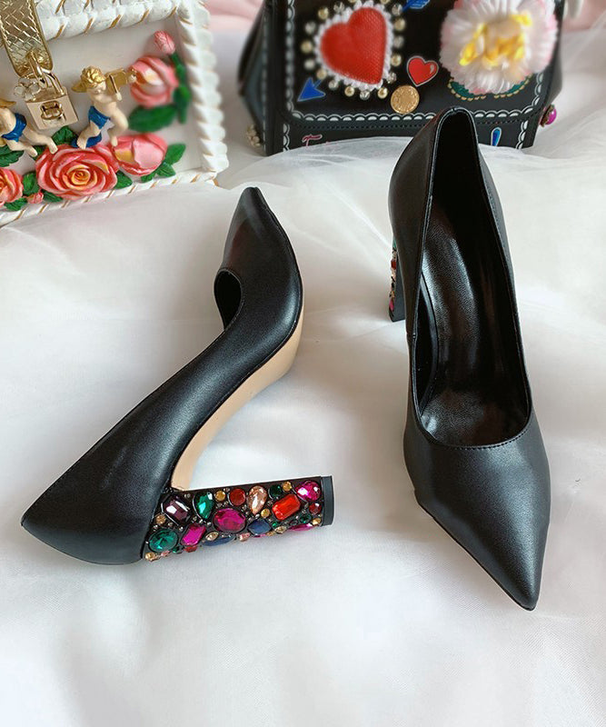 New Zircon Gold Pointed High Heels Cowhide Leather