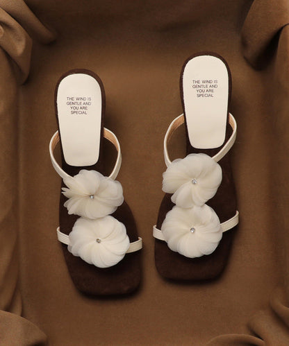 Summer New Beige Flower Wedge Heel Open Toe Slippers