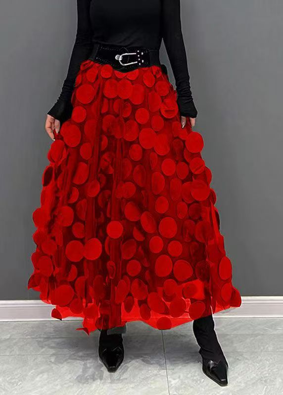 Red Dot Patchwork Tulle Skirt Fall