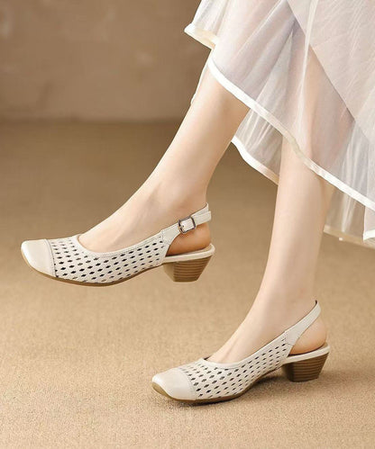New Beige Hollow Out Splicing Chunky Sandals