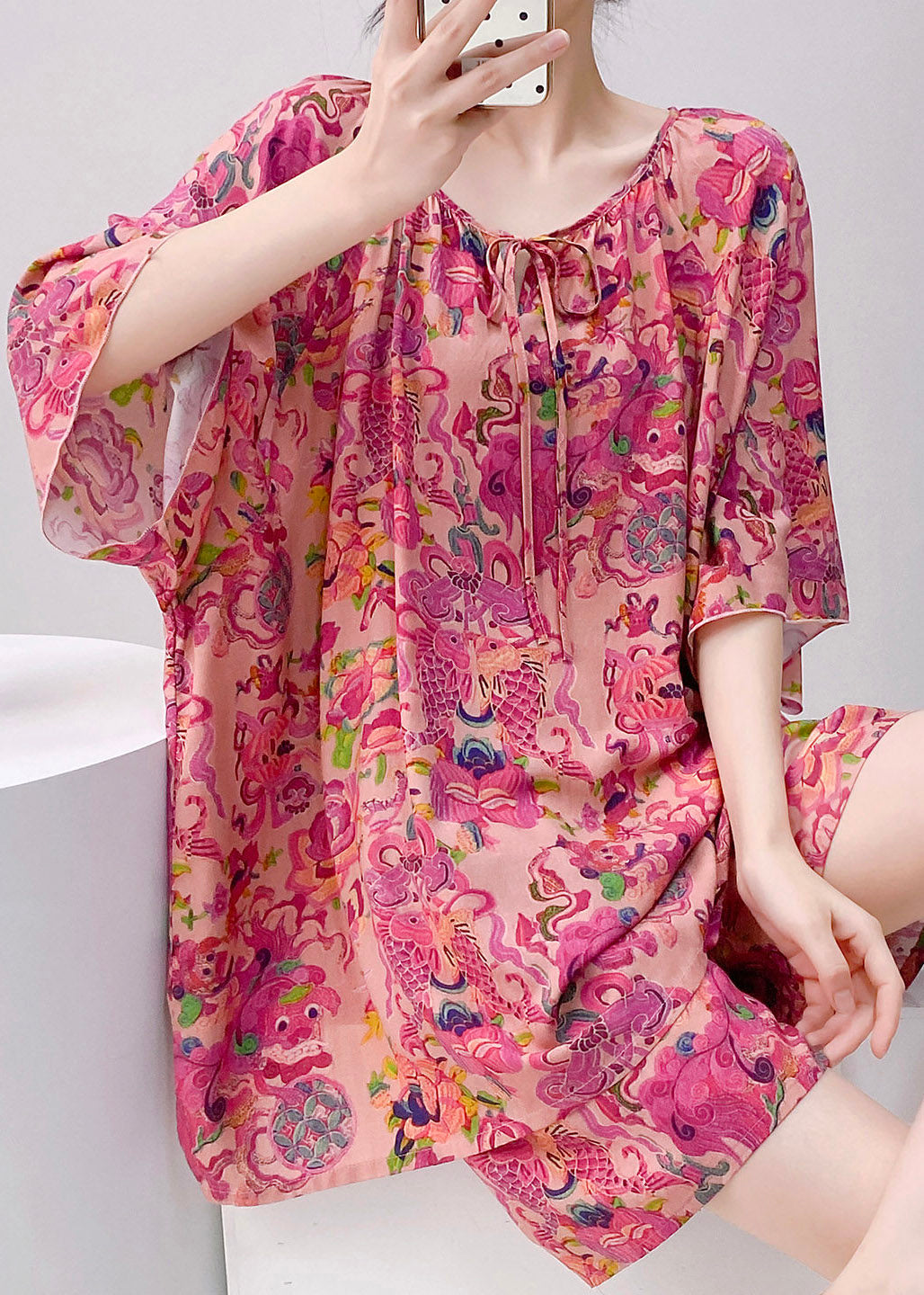 New Black Plaid O-neck Top and Shorts Lingerie Sets Short Sleeve
