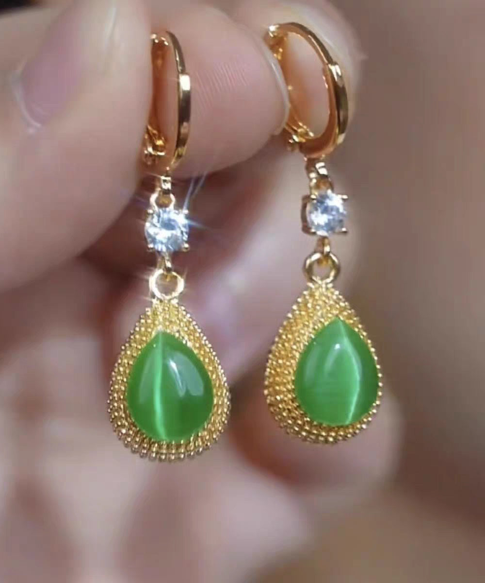 New Green Sterling Silver Overgild Zircon Jade Durian Drop Earrings