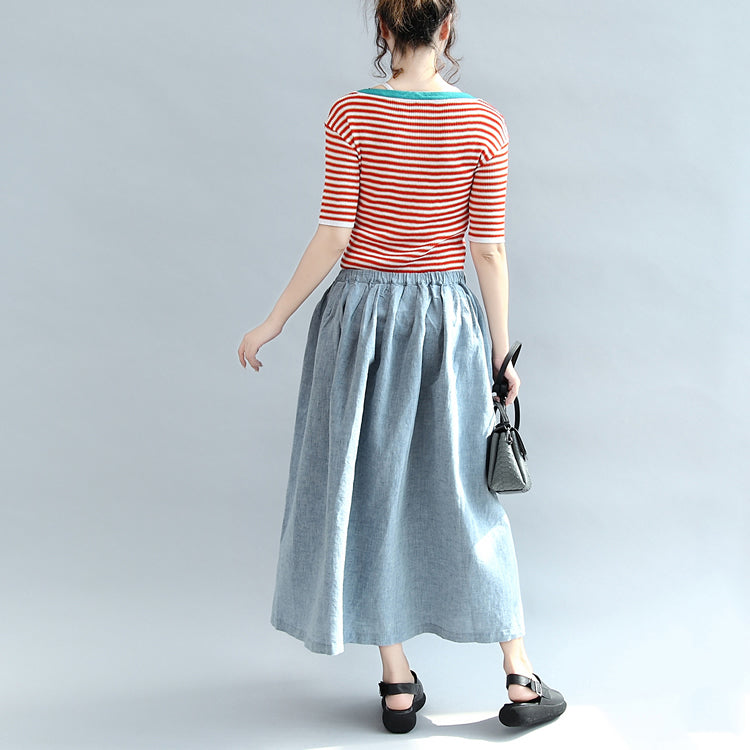 207 Fall Red Striped Cotton Tops Stylish Blouse