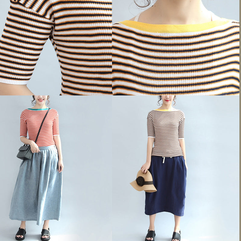 207 Fall Red Striped Cotton Tops Stylish Blouse