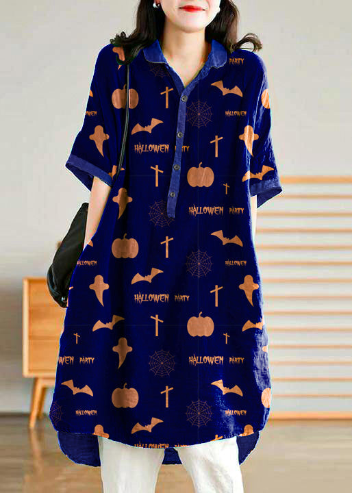Jade Purple-pumpkin Stripes Polka Dots Linen Linen Shirt Dress