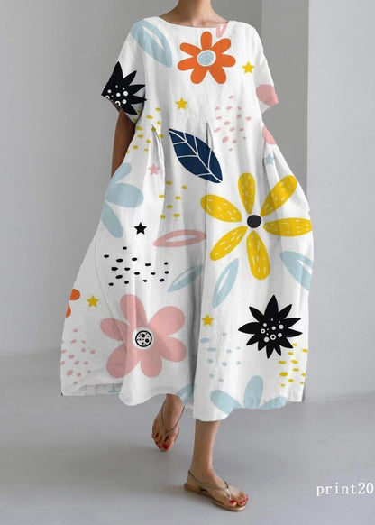 Flower Print19 Cotton Dresses Pockets Patchwork Spring