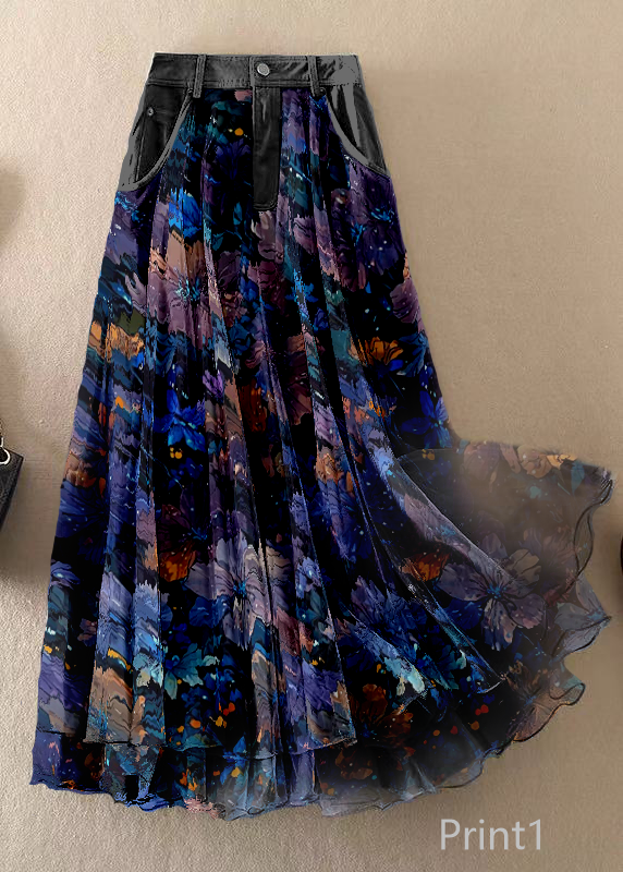 Natural Print4 High Waist Patchwork Tulle Skirts Spring