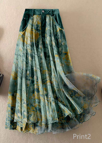Natural Print4 High Waist Patchwork Tulle Skirts Spring