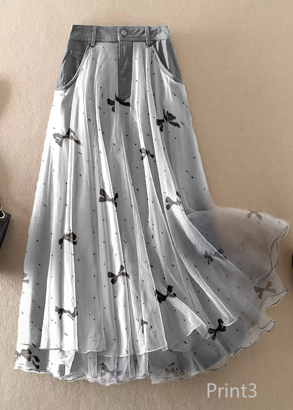 Natural Print4 High Waist Patchwork Tulle Skirts Spring