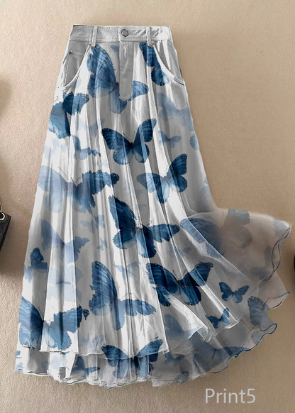 Natural Print4 High Waist Patchwork Tulle Skirts Spring