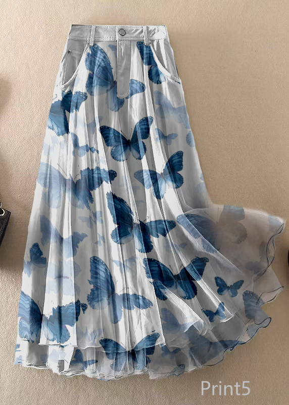 Natural Print3 High Waist Patchwork Tulle Skirts Spring