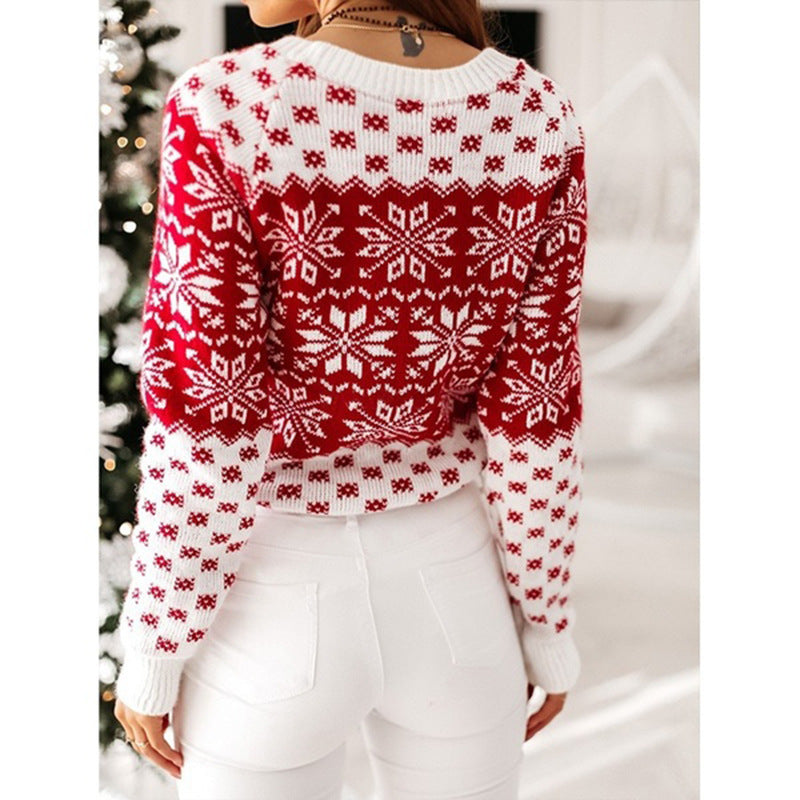 Women's Christmas Sweater with Festive Motif and Crew Neck R&B