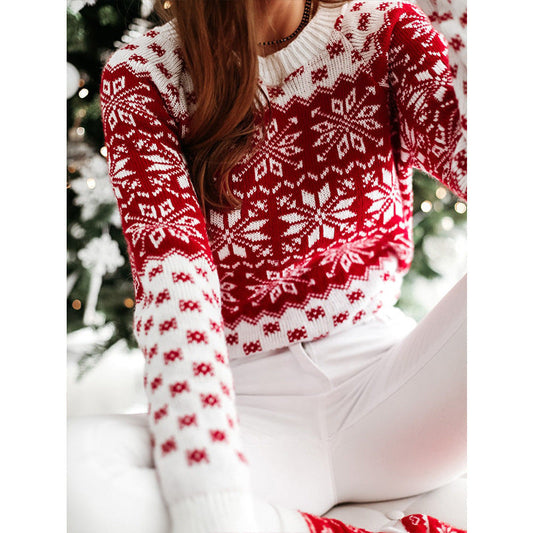 Women's Festive Knit Sweater with Wintry Motif and Crew Neck R&B