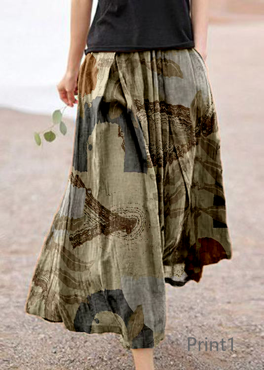 Retro Print2 Pockets Linen Skirt Summer