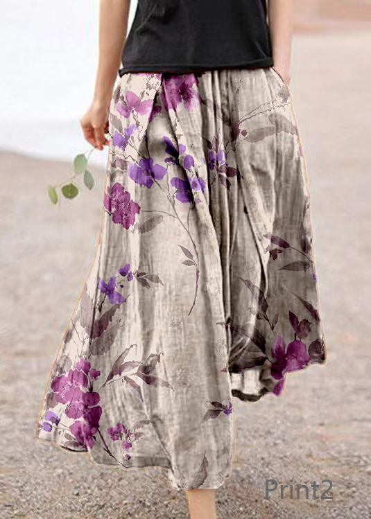 Retro Print4 Pockets Linen Skirt Summer