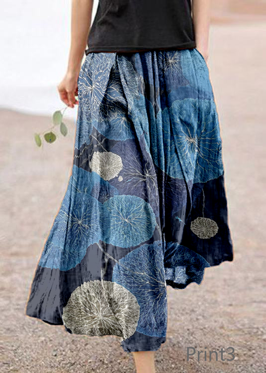 Retro Print2 Pockets Linen Skirt Summer