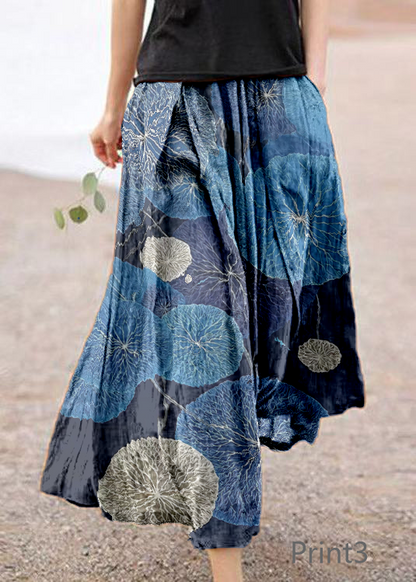 Retro Print4 Pockets Linen Skirt Summer