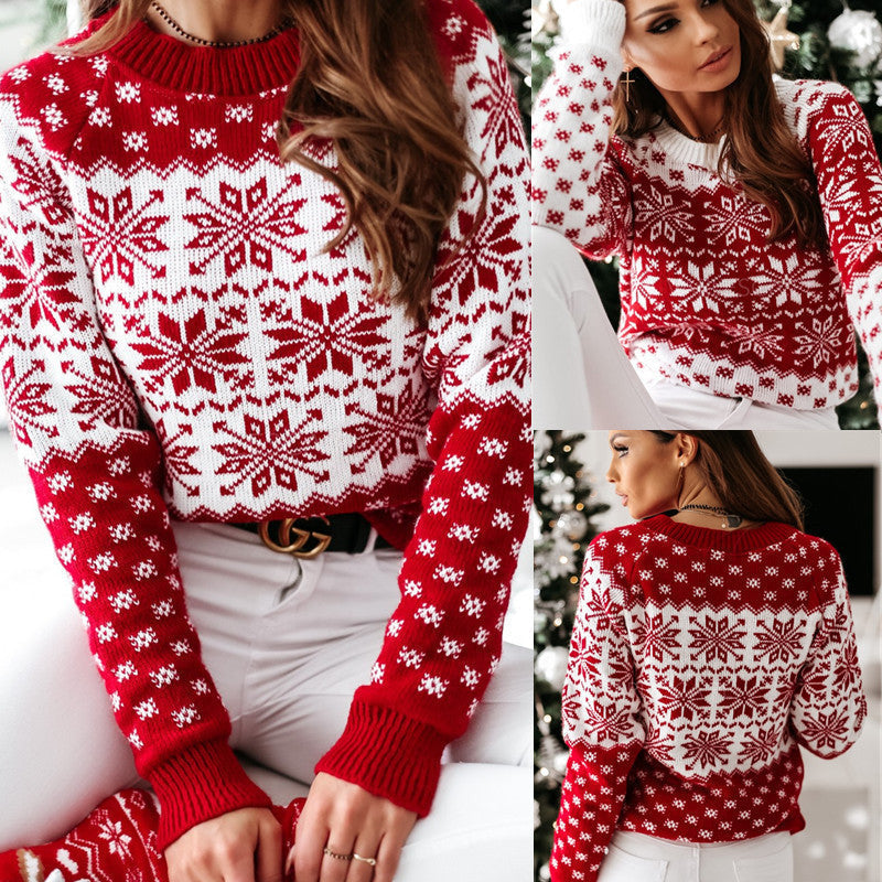 Women's Christmas Knit Sweater with Festive Snowflake Design and Soft Material