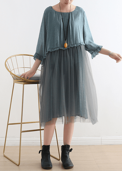 French Tea Green Tull Maxi Dresses Patchwork Chiffon Summer Dress