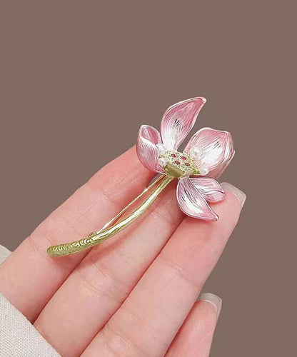 Pink Copper Alloy Pearl Lotus Brooches