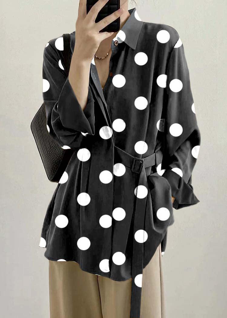 Caramel Peter Pan Collar Lace Up Loose Shirt Top Fall