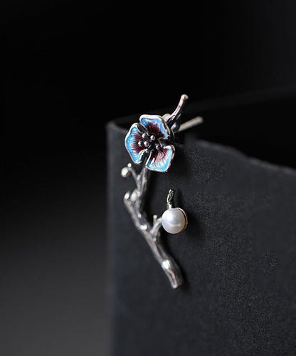 Silk Silver Inlaid Gem Stone Stud Earrings