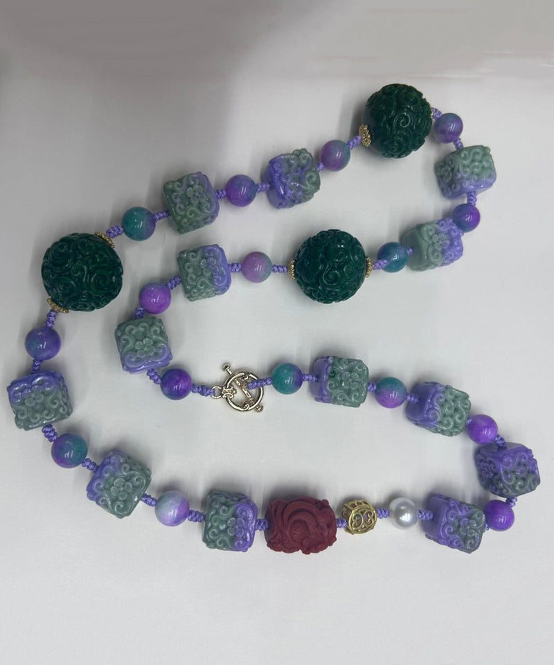 Stainless Steel Agate Pearl Beading Sweater Gratuated Bead Necklace