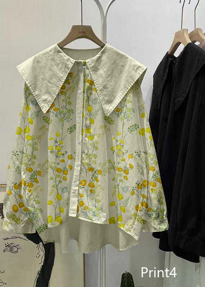 Bohemian Print1 Peter Pan Collar Button asymmetrical design Fall Long sleeve Top
