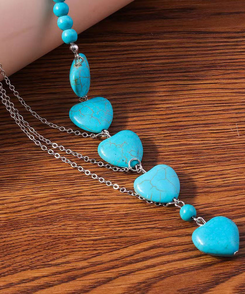Blue Stainless Steel Turquoise Love Pendant Necklace