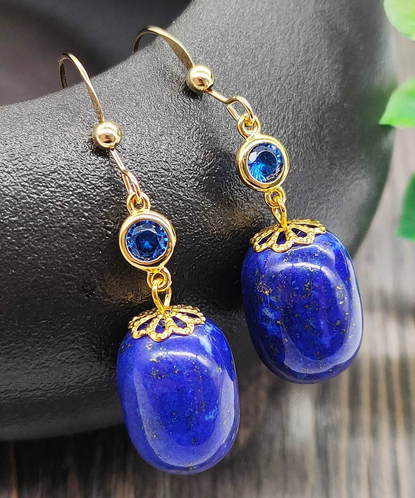 Skinny Royal Blue 14k Gold Gem Stone Drop Earrings