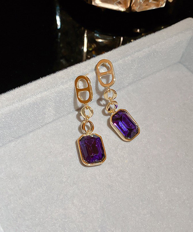 Art Black Copper Zircon Graphic Square Drop Earrings