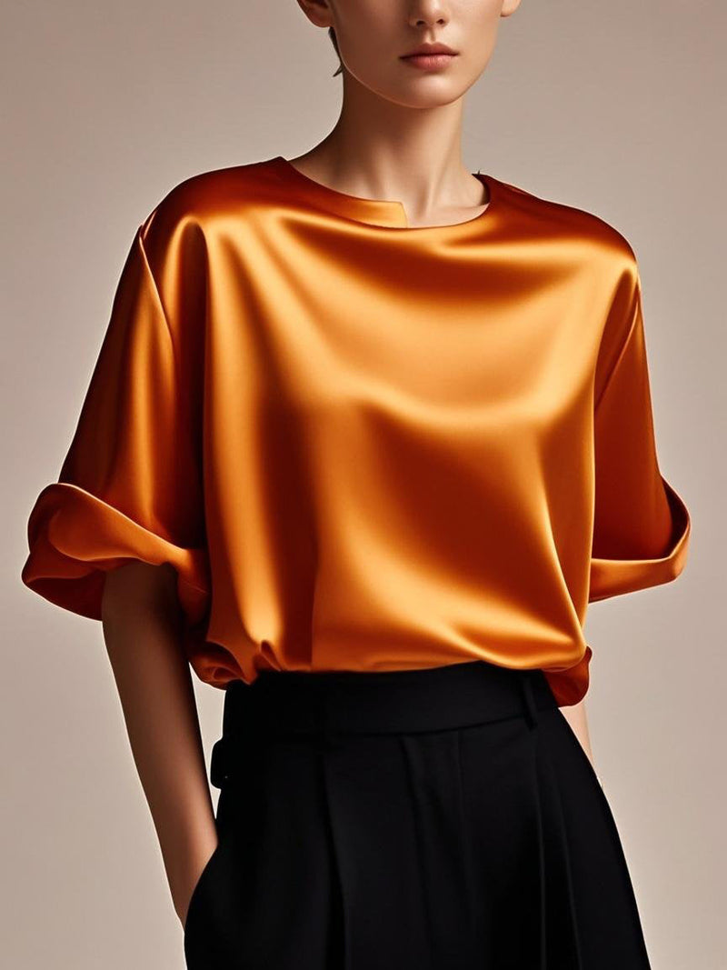 Fitted Pink Patchwork Silk Tops Summer
