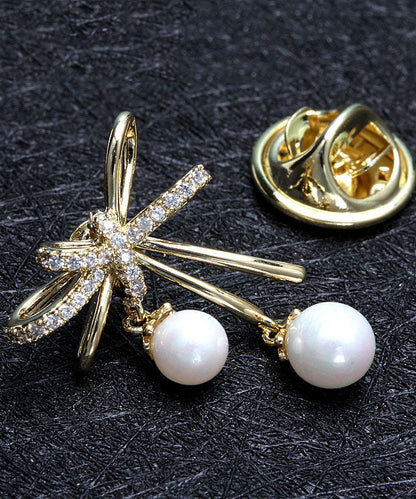 Gold Copper Overgild Zircon Pearl Butterfly Brooches