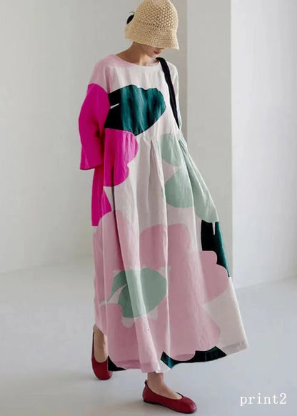 Rainbow Print Cotton Dresses Pockets Patchwork Spring