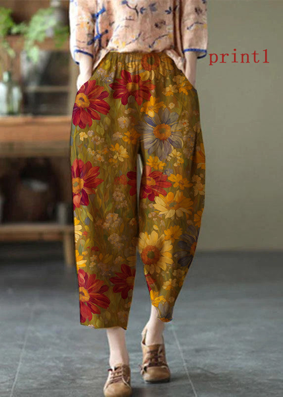 Natural White Polka Dots Elastic Waist Summer Linen Harem Pants