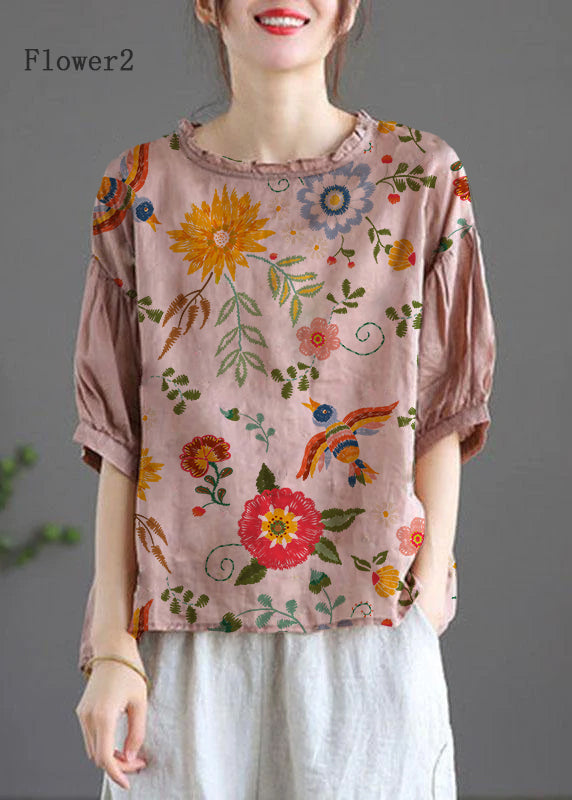 Modern Crane Pattern Regular Embroideried Summer Half Sleeve